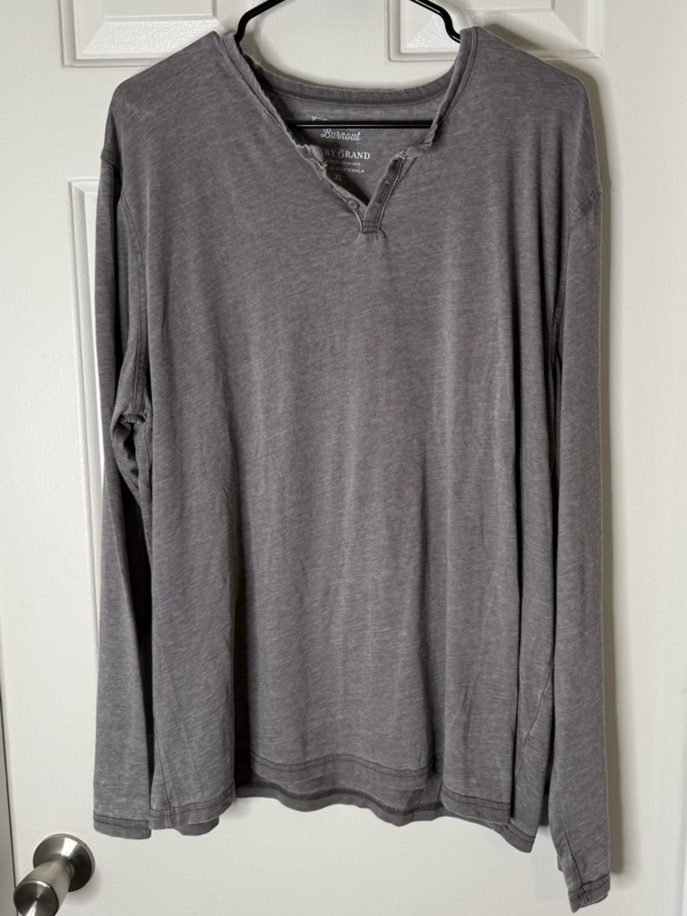 Lucky Brand Heather Gray Burnout Henley Top